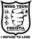 Logo mit Faust und Schrift "Wing Tsun Freistil Sihing Christian Klein, I Refuse to Lose".