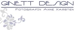 Grafik mit Schriftzug "Ginett Design - Fotografin Anne Karsten" und dekorativem Blumenmuster.