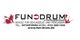 Logo von Fun Drum, einer Schlagzeugschule. Enthält Kontaktinformationen und Website-Link.