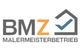 Logo des BMZ Malermeisterbetriebs mit Haus und Haken in Grau und Orange.