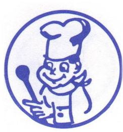 Illustration eines lächelnden Kochs in Blau, der einen Kochlöffel hält.