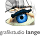 Abstraktes Logo mit einem blauen Auge und der Aufschrift "grafikstudio lange".