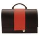 Schwarze Aktentasche mit rotem Streifen in der Mitte und silbernem Verschluss.