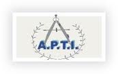 Logotipo con un compás y laurel rodeando las letras "A.P.T.I.".