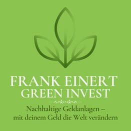 Logo mit drei Blättern, Text: "Frank Einert Green Invest - Nachhaltige Geldanlagen".