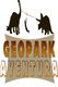 Dinosaurios en silueta sobre texto "Geopark Aventura".