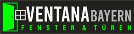 Logo von Ventana Bayern mit Text "Fenster & Türen", grüne Symbole von Tür und Fenster.