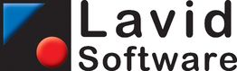 Logo von Lavid Software mit blauem Dreieck und rotem Kreis auf schwarzem Hintergrund.