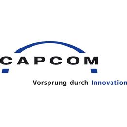 Logo mit blauem Bogen, Text "CAPCOM" und Slogan "Vorsprung durch Innovation" darunter.