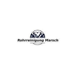 Logo von Rohrreinigung Marsch mit zwei gekreuzten Werkzeugen und Häuschen-Symbolen.