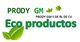 Texto: "Eco productos PRODY GM". Hojas verdes decorativas.