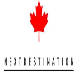 Red maple leaf above "NEXTDESTINATION" text with a line underneath.