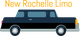 Black limousine with "New Rochelle Limo" text above it.