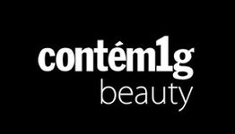 Logo em fundo preto com o texto "contém1g beauty" em branco.