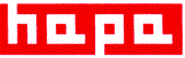 Rotes Logo mit dem weißen Schriftzug "hapa" in stilisierter, geometrischer Schrift.