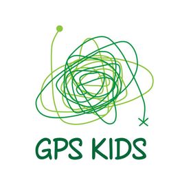 Grünes, spiralförmiges Gekritzel mit der Aufschrift „GPS KIDS“ darunter.