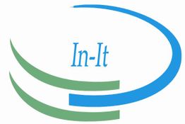 Logo mit blauen und grünen Linien und dem Text "In-It" in der Mitte.