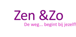 Logo met tekst: "Zen &Zo - De weg... begint bij jezelf" in paarse letters.