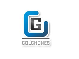 Logo azul y negro con las letras "CG" y texto "Colchones" debajo con una línea horizontal.
