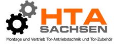 Logo von HTA Sachsen mit Zahnrädern, Montage und Vertrieb von Tor-Antriebstechnik und Zubehör.