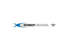 Logo di Edison School con simbolo blu e cappello di laurea grigio.