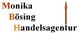 Textlogo: Monika Bösing Handelsagentur, farbige Initialen, Pfeil rechts.
