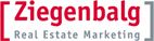 Logo mit roter Schrift: "Ziegenbalg", darunter graue Schrift: "Real Estate Marketing".