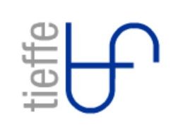 Logo con scritta "tieffe" in grigio e simbolo stilizzato in blu su sfondo bianco.