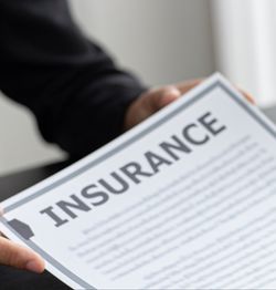 Person holding an insurance document with blurred text.