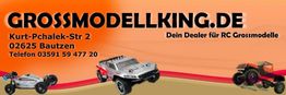 Banner mit RC-Autos und Kontaktdaten für Grossmodellking.de, Händler für RC-Grossmodelle.