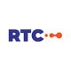 Blue "RTC" text with an orange abstract shape on a white background.