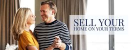 Couple dancing happily at home with "Sell Your Home on Your Terms" text beside them.