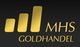 Logo: Drei goldene Balken neben dem Text "MHS Goldhandel" auf schwarzem Hintergrund.