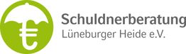 Logo der Schuldnerberatung Lüneburger Heide e.V. mit Schirm und Euro-Symbol in grünem Kreis.