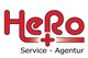 Rotes "HeRo" Logo mit einem Kreuz, darunter steht "Service - Agentur".