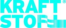 Textlogo in Türkis mit dem Wort "KRAFTSTOFF" und Streifenmuster.