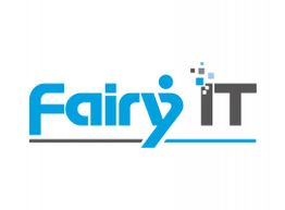 Logo mit blauem „Fairy“ und grauem „IT“, verbunden durch eine stilisierte Figur.