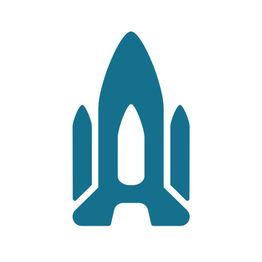 Icône de fusée bleue sur fond blanc, symbolisant lancement ou innovation technologique.