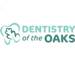Logo of "Dentistry of the Oaks" with a tooth and oak leaf design.