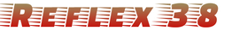 Tekst in rood en wit: "REFLEX 38" met snelheidslijnen erdoorheen.