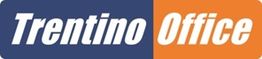 Logo con testo "Trentino Office", sfondo diviso tra blu e arancione.