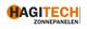 Hagitech-logo met zwarte en oranje tekst: "HAGITECH" en "ZONNEPANELEN".