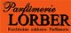 Orangefarbener Schriftzug: "Parfümerie Lorber, Forchheims exklusive Parfümerie".