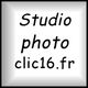 Texte noir sur fond blanc indiquant "Studio photo clic16.fr".