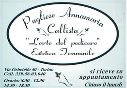 Callista estetica femminile a Torino, orario: 8:30-12:30, 14:30-18:30. Chiuso lunedì. Su appuntamento.