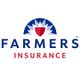 Farmers Insurance logo with a red shield and blue sunburst design above the text.