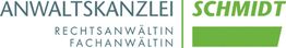 Logo der Anwaltskanzlei Schmidt in grüner und grauer Schrift.
