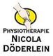 Logo mit zwei Händen und Text: "Physiotherapie Nicola Döderlein" auf gelb-schwarzem Hintergrund.