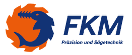 Logo mit oranger Säge und blauem Schriftzug "FKM Präzision und Sägetechnik".