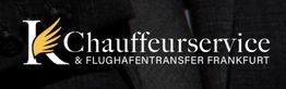 Logo mit Text: "Chauffeurservice & Flughafentransfer Frankfurt" auf dunklem Hintergrund.